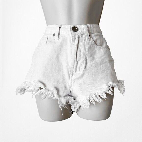 UNIF White High Waisted Distressed Destroyed Casual Denim Shorts Size XS - Picture 4 of 6